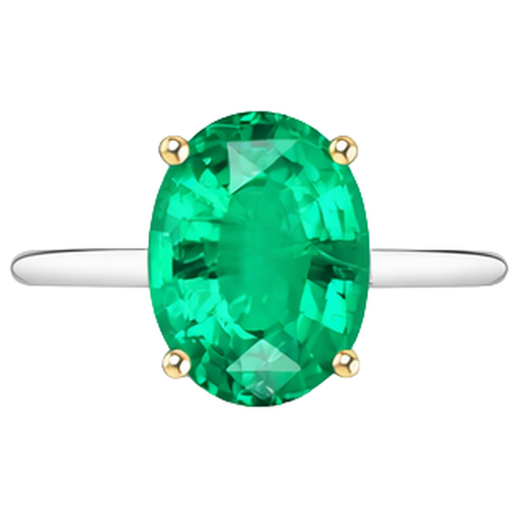 Émeraude Bague avec Gemme 4 carats Or 14K Bicolore – vue de profil