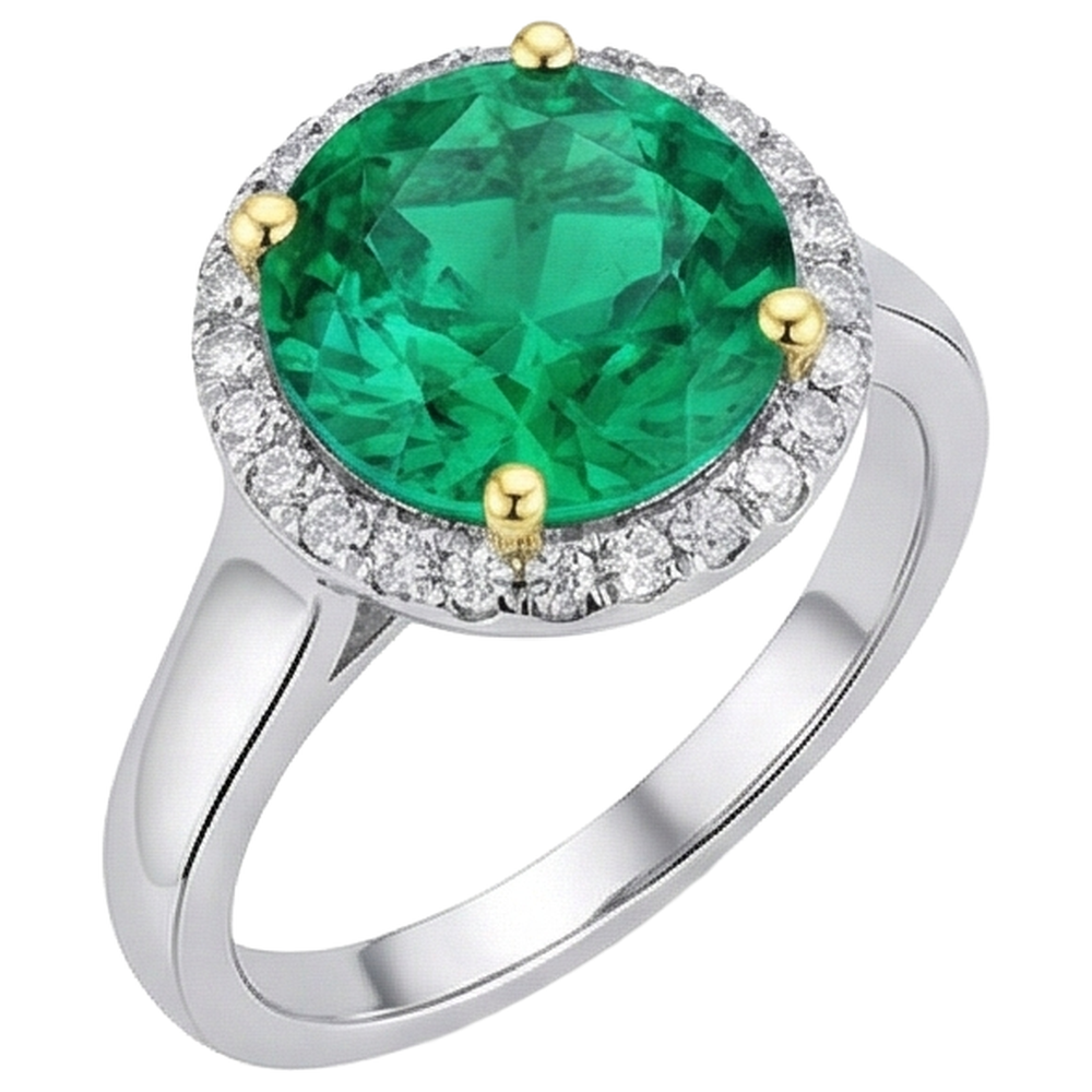 Émeraude Colombienne Bague avec Gemme 4 carats Or Bicolore 14 Carats – vue d'angle