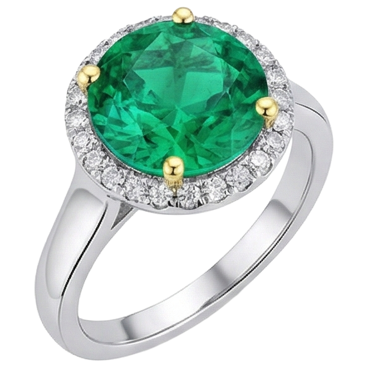 Émeraude Colombienne Bague avec Gemme 4 carats Or Bicolore 14 Carats – vue d'angle