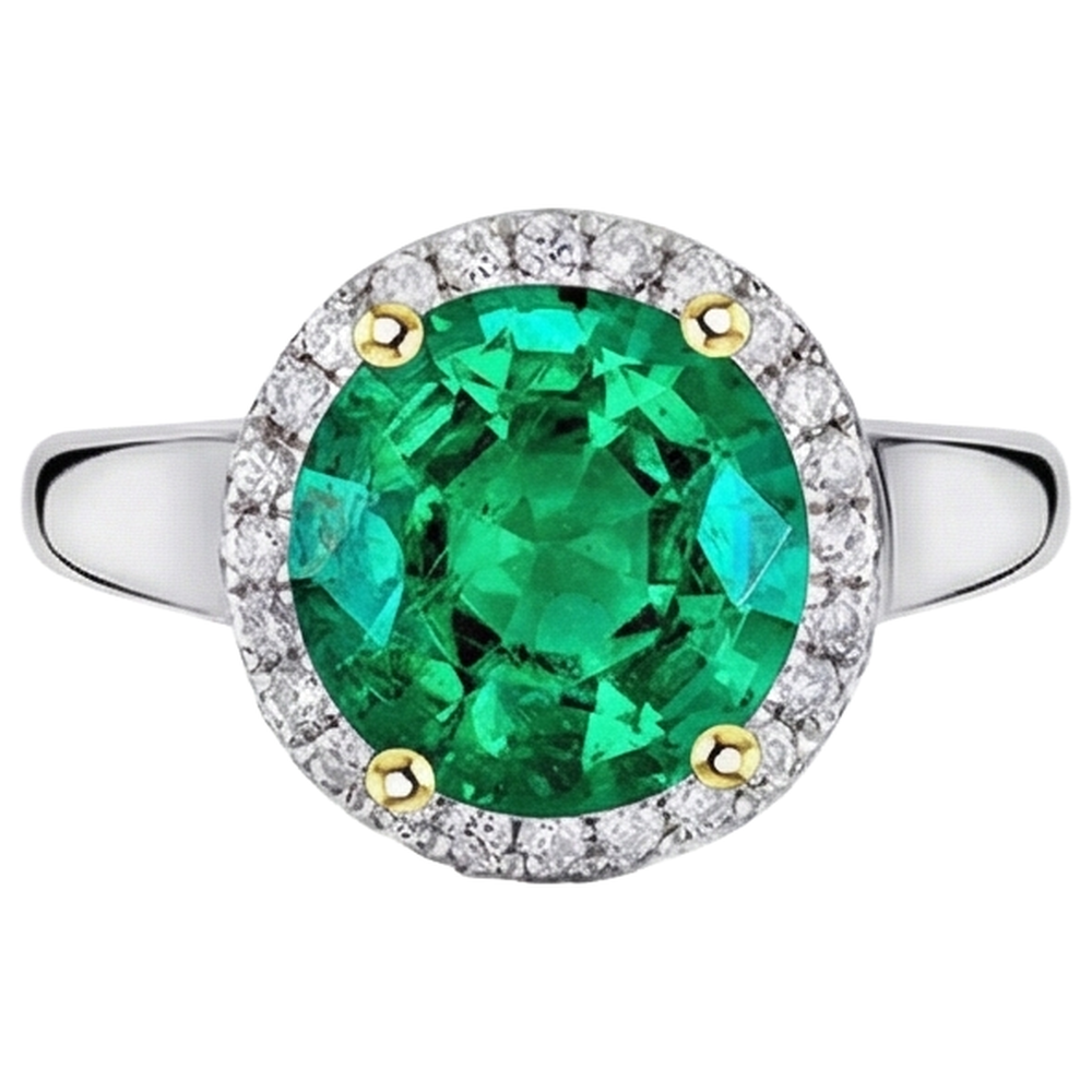 Émeraude Colombienne Bague avec Gemme – vue de face