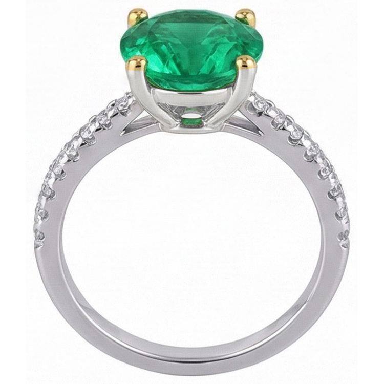 Taille Ronde Émeraude Fine bague en Or 14K Bicolore – vue de profil