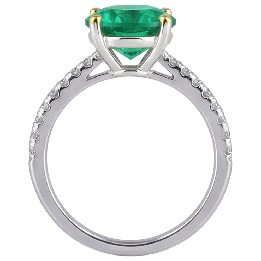 Taille Ronde Émeraude Fine bague en Or 14K Bicolore – vue arrière