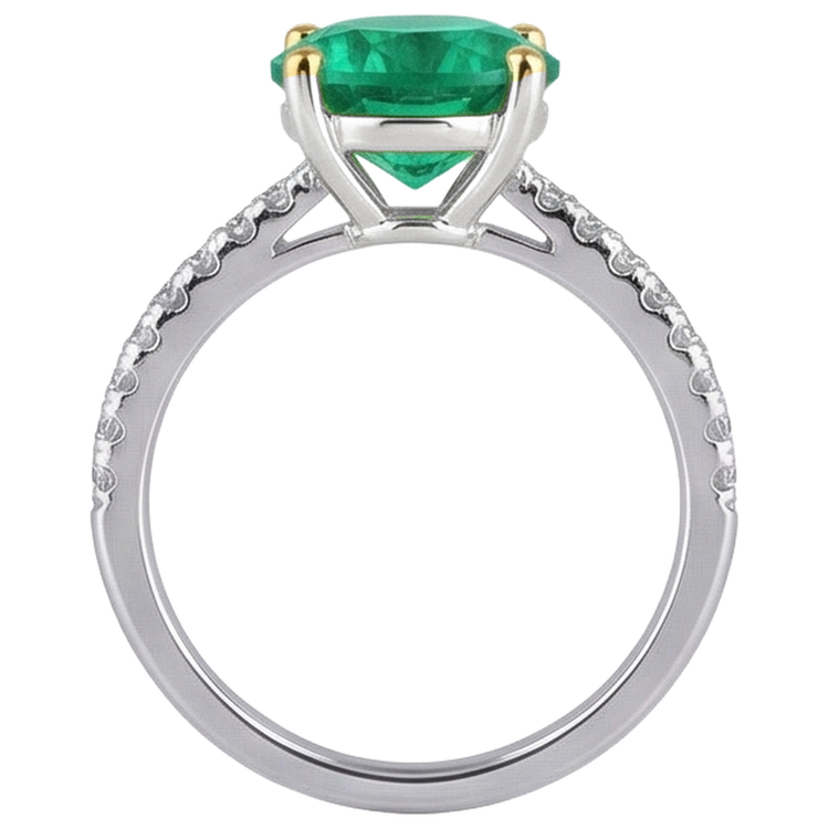 Taille Ronde Émeraude Fine bague en Or 14K Bicolore – vue arrière