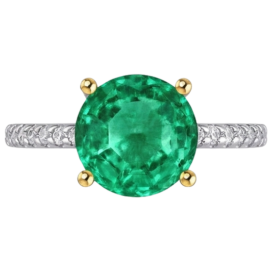 Émeraude Fine Bague Pierre Précieuse 4 carats Or 14K Bicolore – vue de face