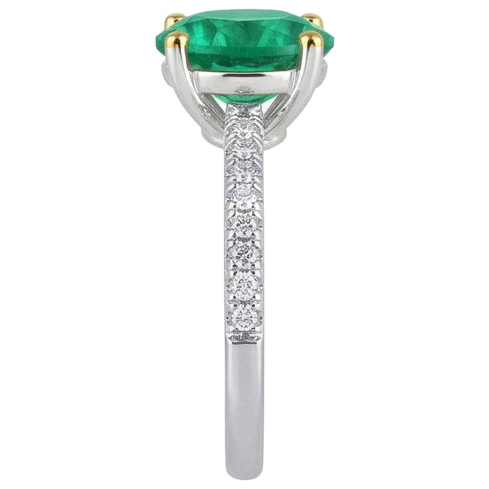 Émeraude Fine Bague Pierre Précieuse 4-carats Or 14K Bicolore – vue de dessus