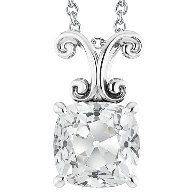 Big Solitaire Slide Réel Diamond Pendentif 5 Carats Coussin Vieux mineur Or