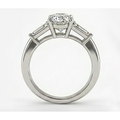 Diamant Bague Trois Pierres 3 carats Or Blanc 14 Carats – vue de côté