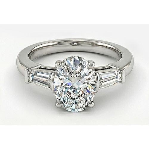 Diamant Bague Trois Pierres 3 carats Or Blanc 14 Carats – vue principale