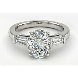 Ovale Diamant Bague Trois Pierres en Or Blanc 14 Carats – 3
