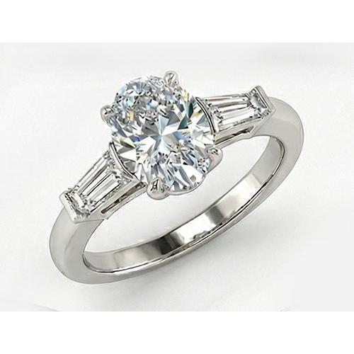 Bague Trois Pierres Or Blanc 14 Carats avec Diamant – vue de face