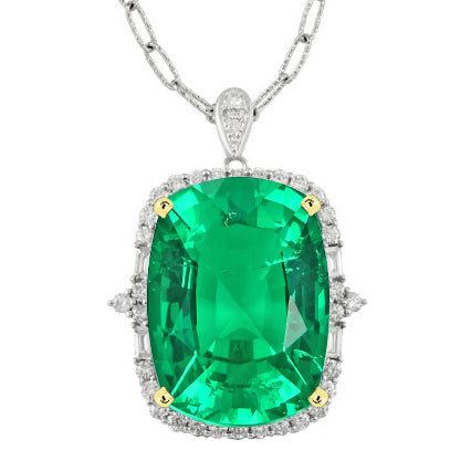 Émeraude Collier Pendentif Pierre 4,50-carats Or Bicolore 14 Carats – vue principale