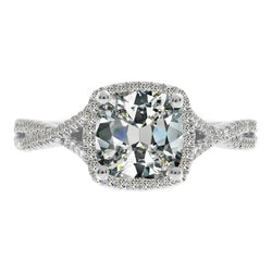 Or 14K Blanc Tige Fendue Brillant Bague Halo 5,50 carats