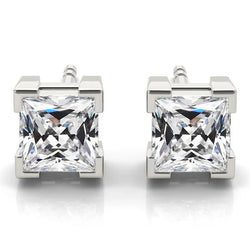 Puces d'Oreilles Or Blanc 14 Carats – Diamant Coussin Antique 10