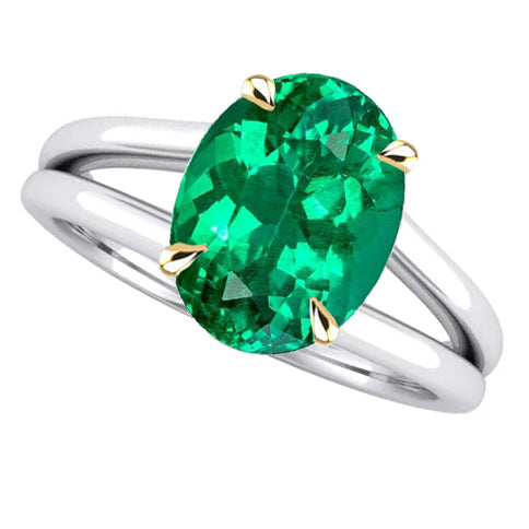 Ovale Émeraude Fine bague en Or Bicolore 14 Carats – vue principale