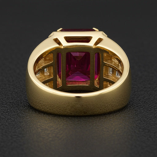 Rubis Sang de Pigeon Bague pour Homme 11,00-carats 10K Yellow Gold – vue de côté