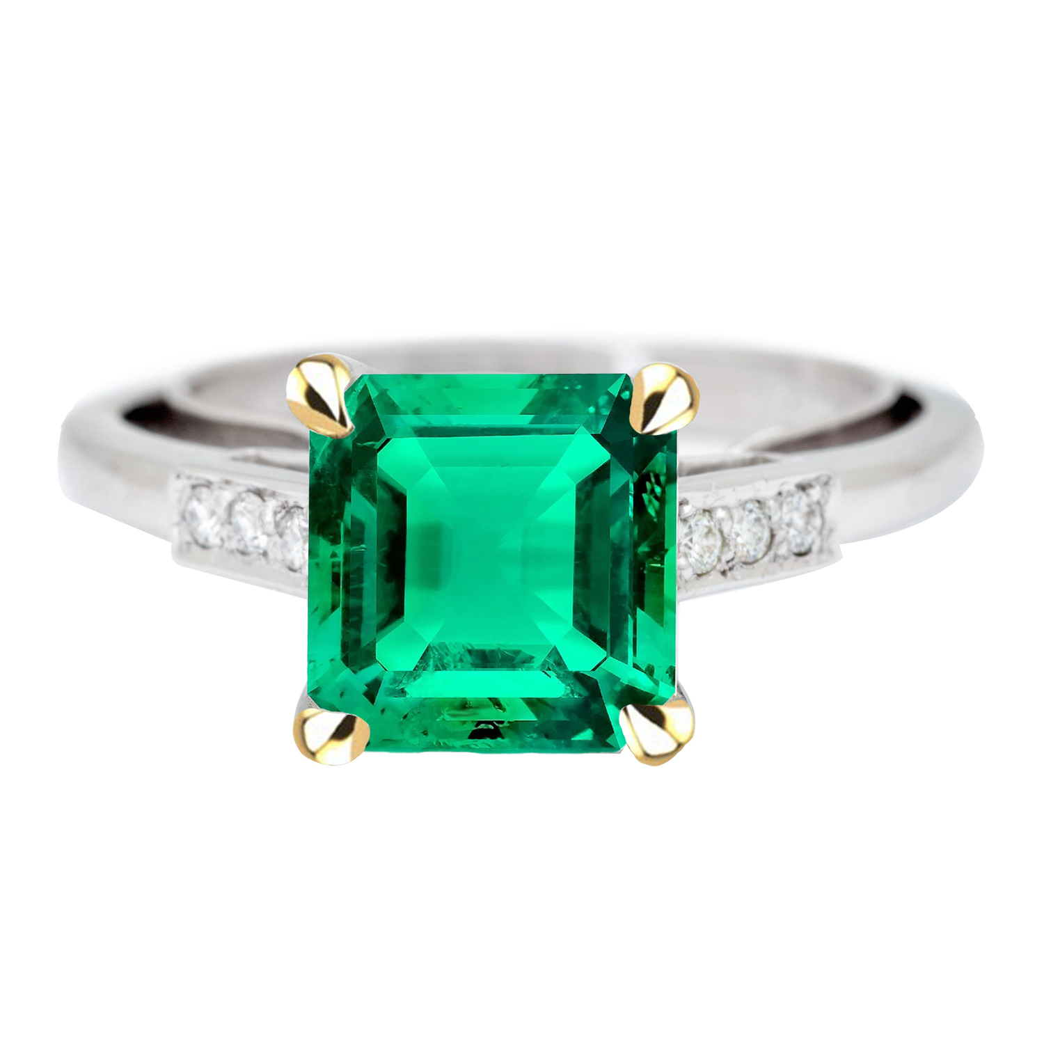Émeraude Colombienne Bague Pierre Précieuse 5 carats Or Deux Tons 14 Carats – vue principale