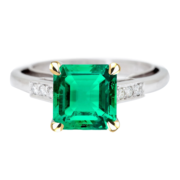 Émeraude Colombienne Bague Pierre Précieuse 5 carats Or Deux Tons 14 Carats – vue principale