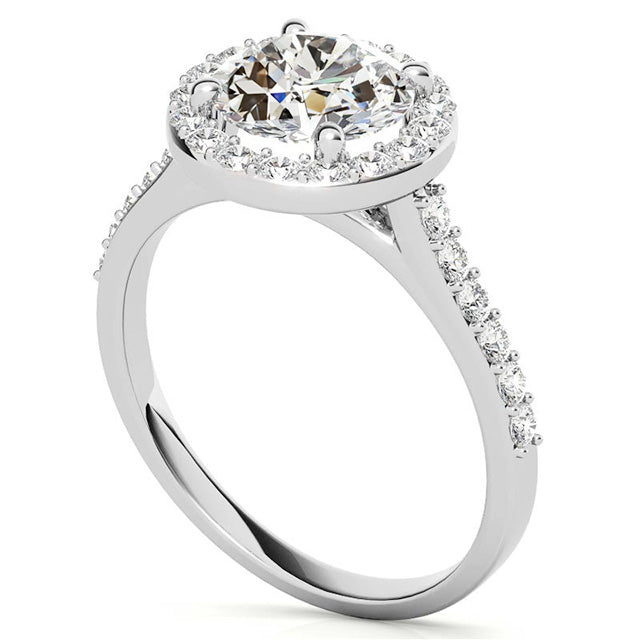 Taille Old Mine Brillant bague en Or Blanc 14 Carats – vue de face