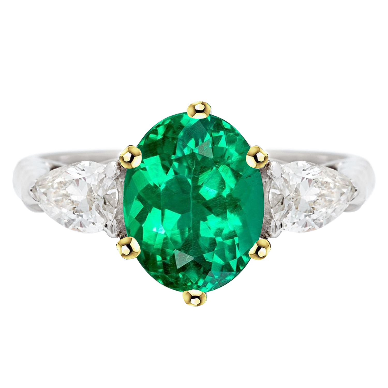 Émeraude Colombienne Taille Ovale Bague Pierre Précieuse en Or Bicolore 14 Carats – vue principale