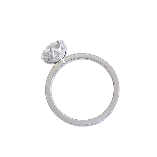 Coussin Antique Diamant Fin bague en Or Blanc 14 Carats – vue de face