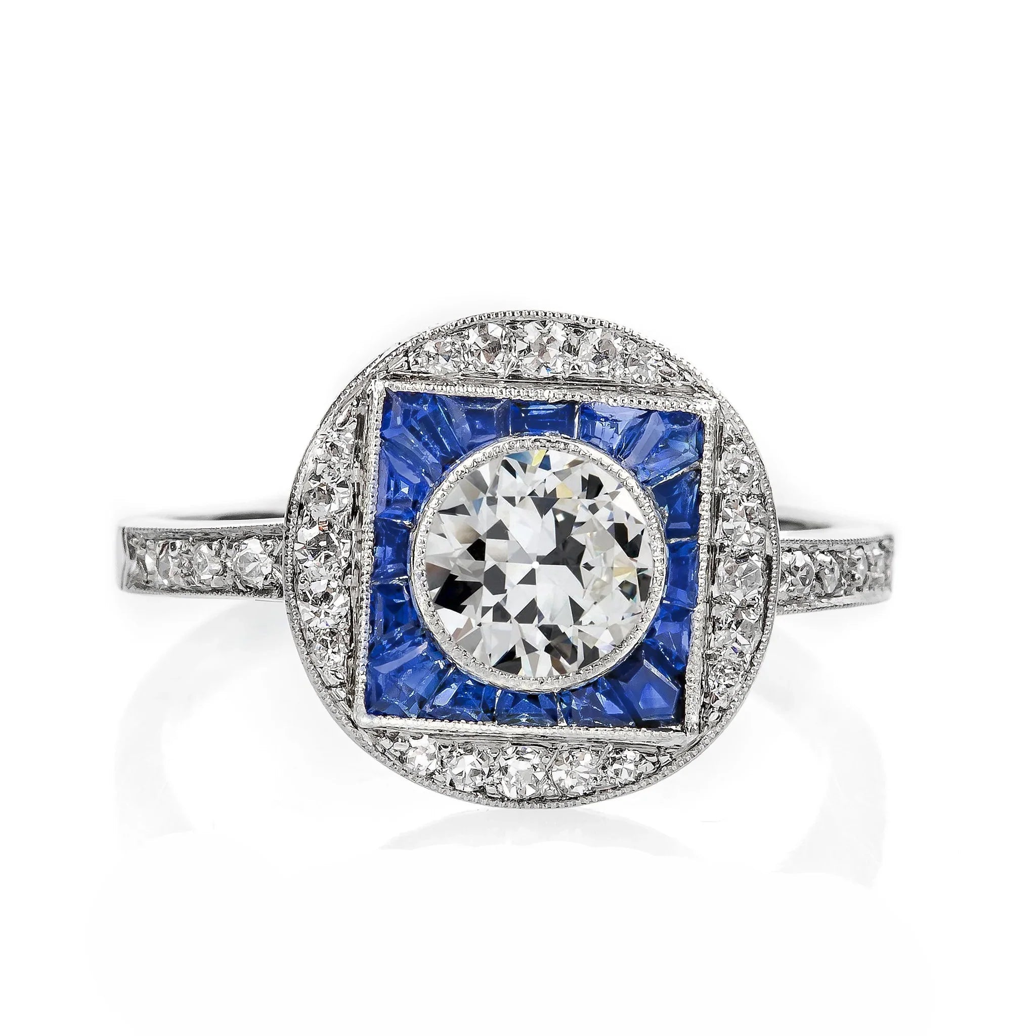 Bijoux Art Déco Femme Bague New Halo Old Miner Réel Diamant Et Saphirs