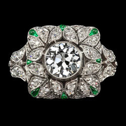 Bijoux Art Déco New Old Cut Naturel Diamond Ring Emerald Style Antique