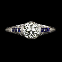 Bijoux Art Déco New Old Cut Réel Diamond Saphir Ring Style Vintage