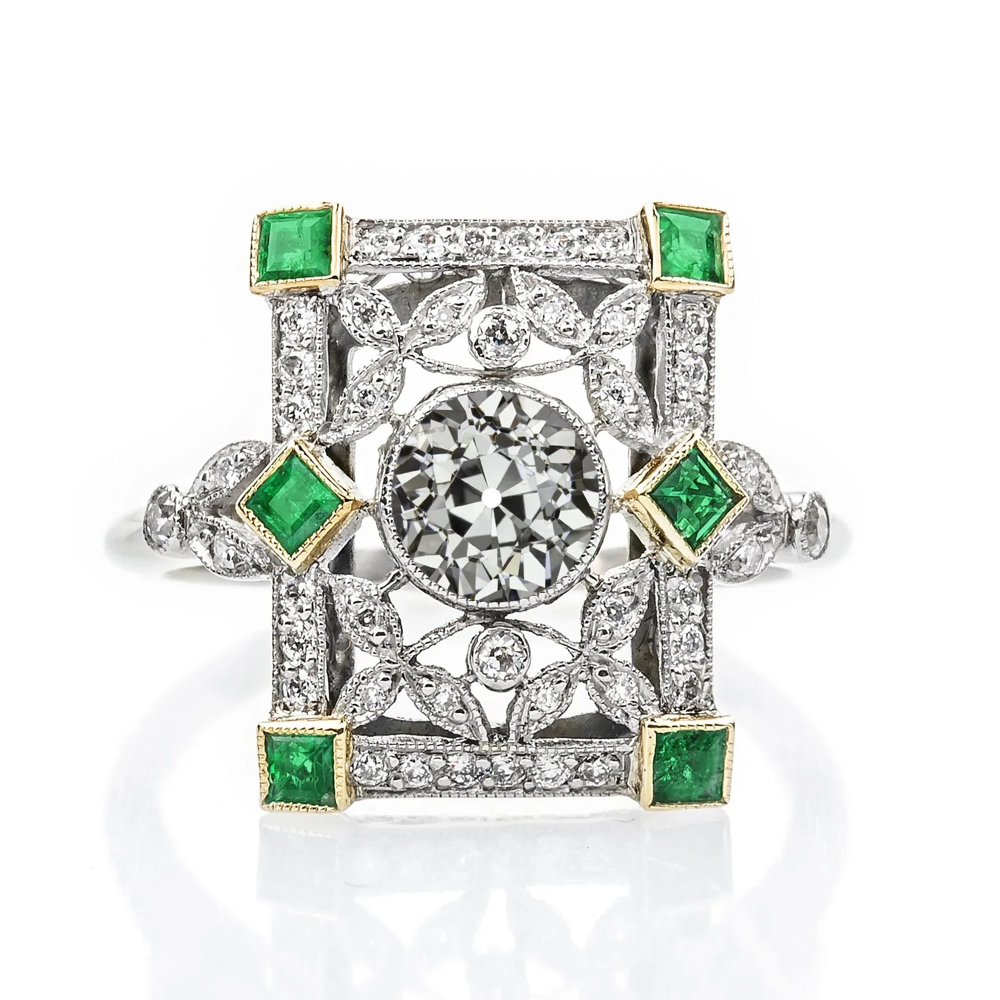Bijoux Art Déco Taille Ancienne Bague Réel Diamant Neuve Princesse Emeraude