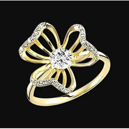 Bijoux Art Nouveau Bague Nouveau Design Fleur Réel Diamant Or Jaune