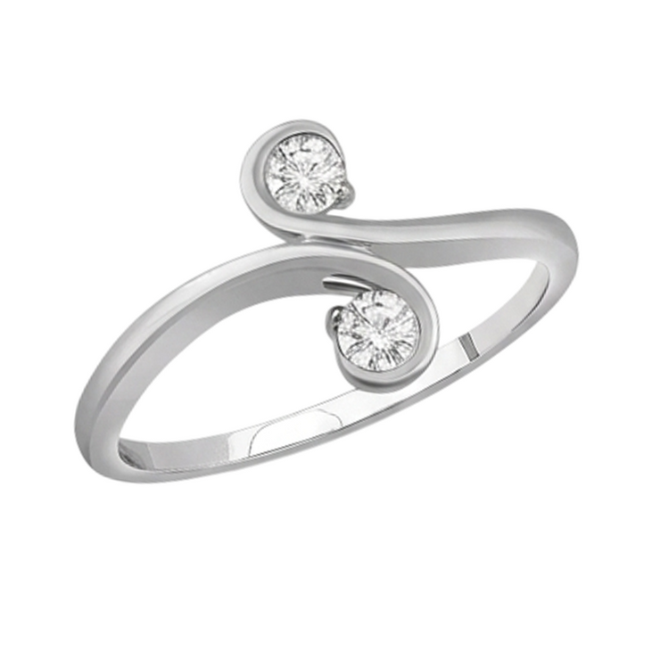 Bijoux Art Nouveau New Bague Toi et Moi en diamant à deux pierres
