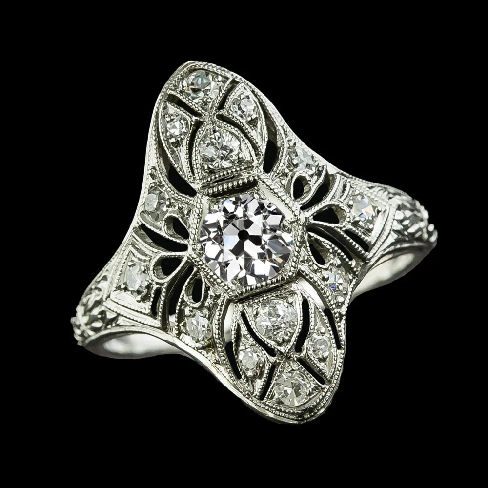 Bijoux Art Nouveau New Old Cut Round Réel Diamond Ring Milgrain Shank