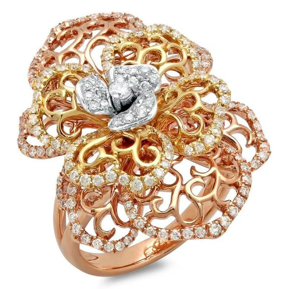 Bijoux Art Nouveau Nouvelle Bague De Fiançailles Pour Femme En Or Multi-Tons Réel Diamant