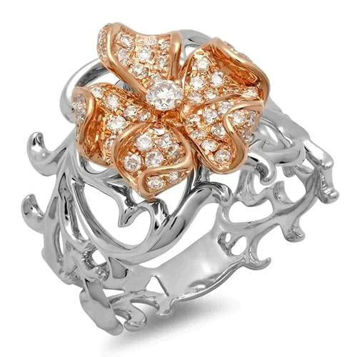 Bijoux Art Nouveau Nouvelle Bague Fantaisie de Fiançailles en Réel Diamant Or Deux Tons
