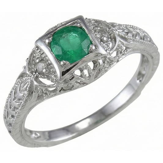 Bijoux Art Nouveau Nouvelle bague en diamant vert émeraude taille ronde