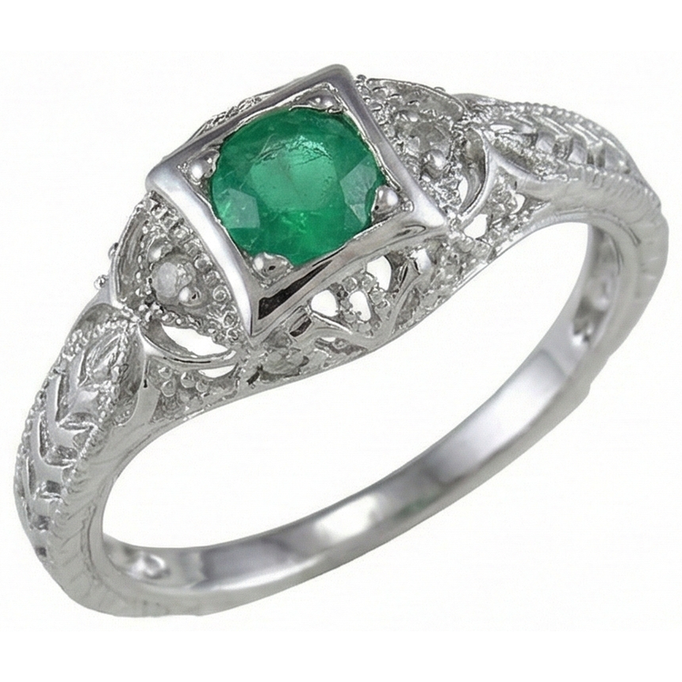 Bijoux Art Nouveau Nouvelle bague en diamant vert émeraude taille ronde