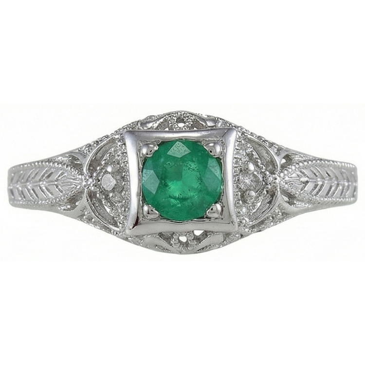 Bijoux Art Nouveau Nouvelle bague en diamant vert émeraude taille ronde