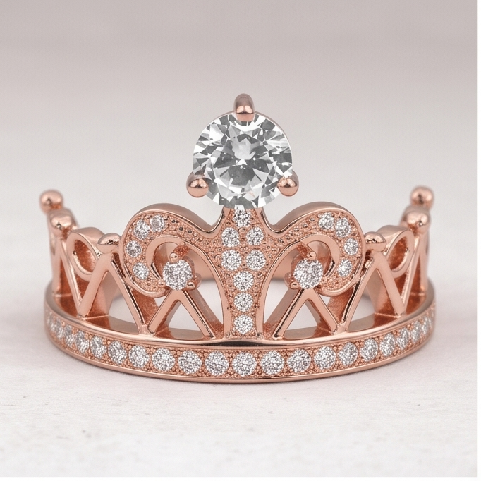 Bijoux Artisanaux Bague Réel Diamant Rond Style Couronne