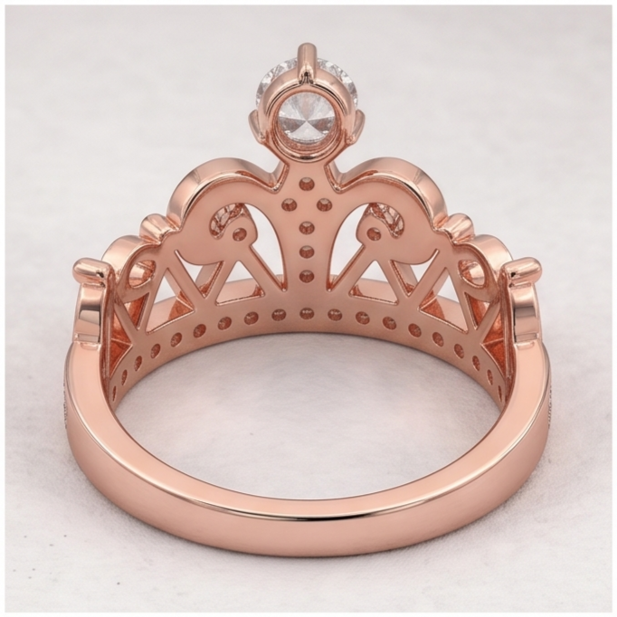 Bijoux Artisanaux Bague Réel Diamant Rond Style Couronne