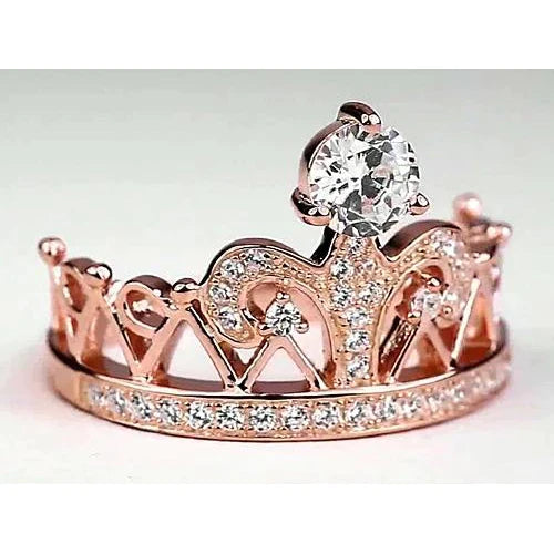 Bijoux Artisanaux Bague Réel Diamant Rond Style Couronne