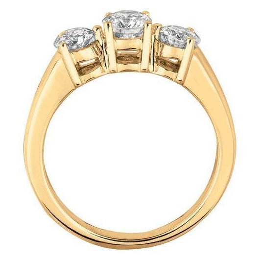 Bijoux Bague Anniversaire 3 Pierres Réel Diamant Or Jaune 1.75 Carats