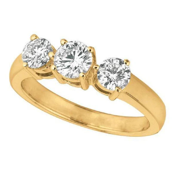 Bijoux Bague Anniversaire 3 Pierres Réel Diamant Or Jaune 1.75 Carats