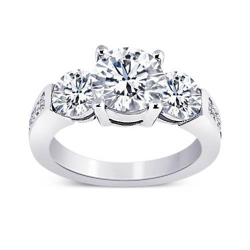 Bijoux De Bague De Fiançailles De Style Trois Pierres Avec Réel Diamants Ronds De 3.76 Carats