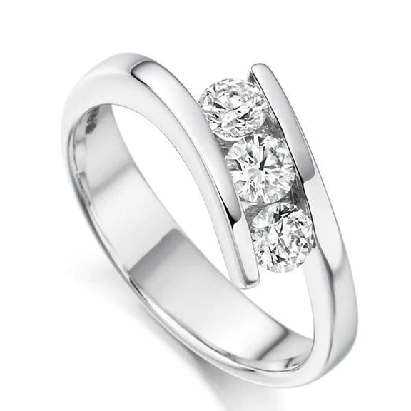 Bijoux De Bague De Mariage Réel Diamant A Trois Pierres 2.25 Ct. Or Blanc 14K
