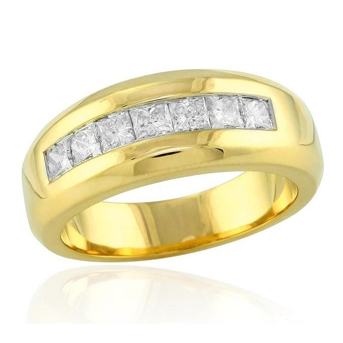 Bijoux De Bande Pour Hommes En Or Jaune 14 Carats 1 Ct Réel Diamant Taille Princesse Neuf