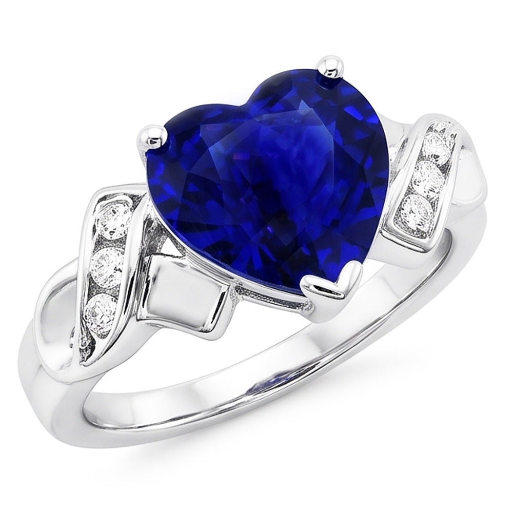 Bijoux Diamant Bague Coeur Saphir Ceylan Or Blanc 2.50 Carats