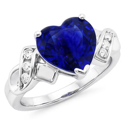 Bijoux Diamant Bague Coeur Saphir Ceylan Or Blanc 2.50 Carats