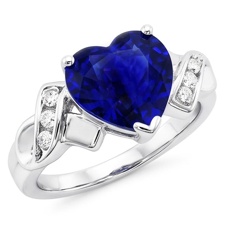 Bijoux Diamant Bague Coeur Saphir Ceylan Or Blanc 2.50 Carats