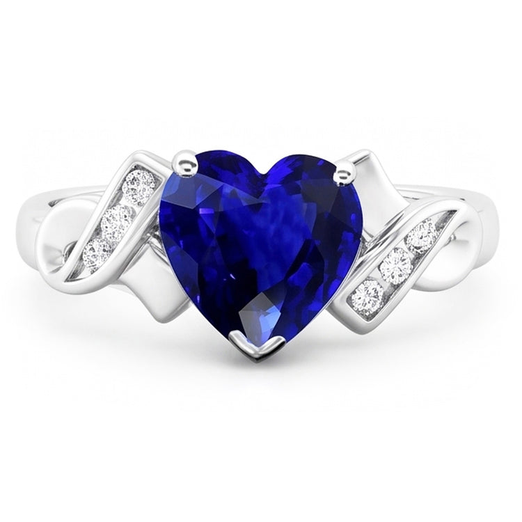 Bijoux Diamant Bague Coeur Saphir Ceylan Or Blanc 2.50 Carats
