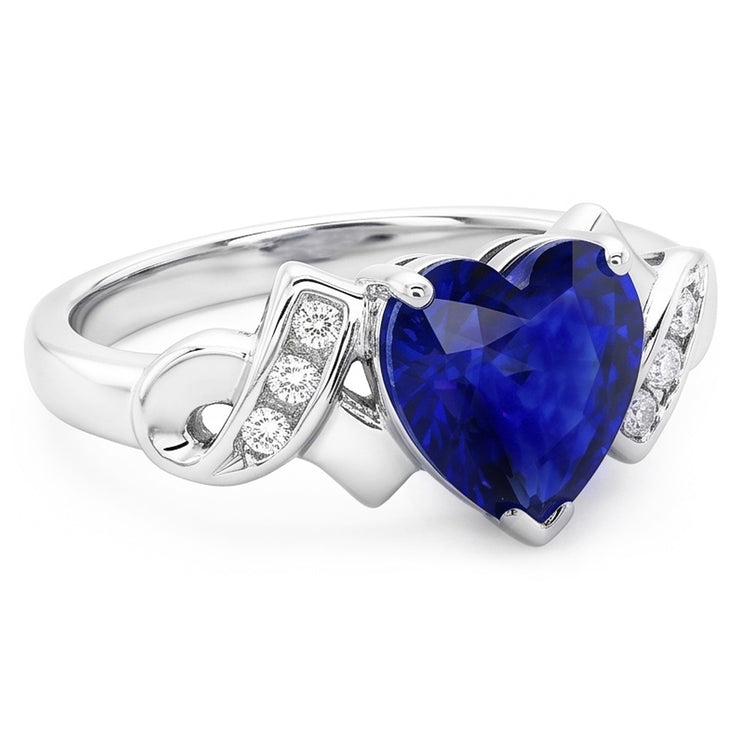 Bijoux Diamant Bague Coeur Saphir Ceylan Or Blanc 2.50 Carats