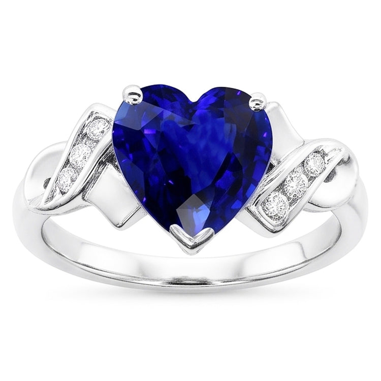 Bijoux Diamant Bague Coeur Saphir Ceylan Or Blanc 2.50 Carats